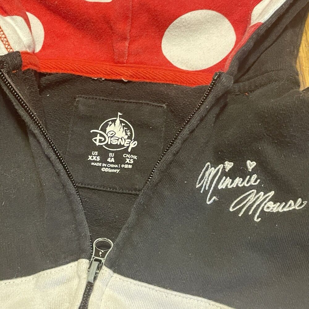 Disney Parks Classic Minnie Mouse Toddler XXS Polka Dot Bow Ears Zip Jacket - Picture 3 of 8